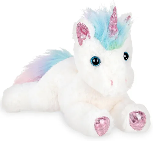 Bearington Rainbow Shimmers - Animal de peluche unicornio blanco esponjoso y tierno de 10 pulgadas con pelaje de felpa suave para jugar y abrazar -