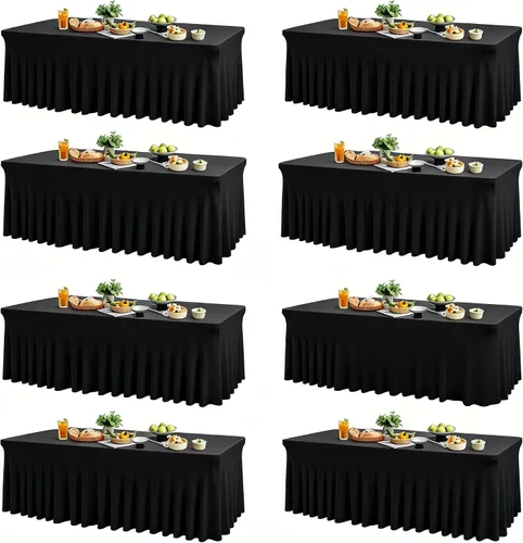 Miniatura 28 de Wish Care Paquete de 2 manteles de elastano elástico azul bebé para mesas rectangulares de 4 pies, manteles ajustables sin arrugas de 4 pies