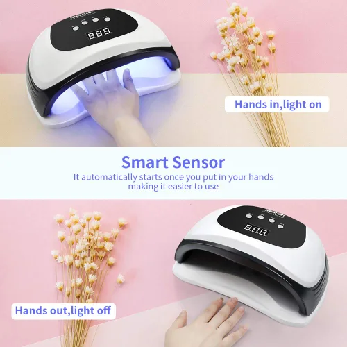 Miniatura 5 de JEWHITENY Lámpara de uñas LED UV de 120 W, secador de uñas para esmalte de gel con 54 cuentas de luz, lámpara de curado mejorada para uñas de manos