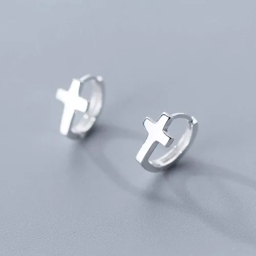 Miniatura 5 de Aretes de aro de plata de ley con cruz para mujeres y niñas, minimalistas, con fe, esperanza, cartílago, pequeño, tragus, abrazos, puños, joyería