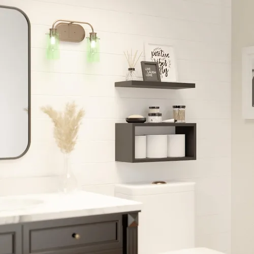 Miniatura 5 de RICHER HOUSE Estantes flotantes para baño, estantes flotantes negros para pared, estantes de baño sobre el inodoro, estantes colgantes montados