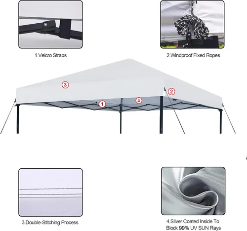 Miniatura 4 de Joramoy Toldo de repuesto de 8 x 8 pulgadas, cubierta impermeable para tienda de campaña desplegable con cuerdas resistentes al viento para marco