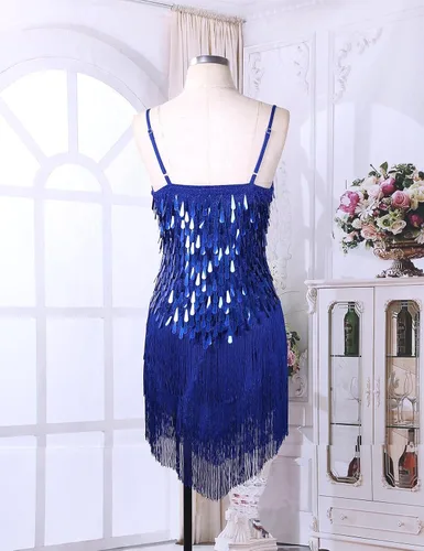 Miniatura 7 de Sywiyi Wonen's - Vestido de baile con flecos y lentejuelas brillantes, tango latino, Samba, con borlas y flecos, vestido de fiesta de noche