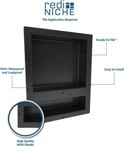 Miniatura 4 de Redi Niche - Estante de ducha empotrado triple nicho negro, tres estantes interiores, 32 pulgadas de ancho x 20 pulgadas de alto x 4 pulgadas