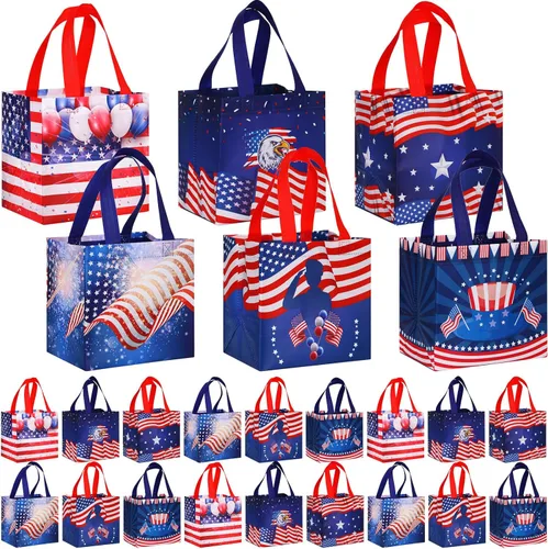 Miniatura 7 de Ctosree 12 Pcs 4th of July Gift Bags Bulk Patriotic Memorial Independence Day Celebration-red White Blue Non Woven Tote with Handle
