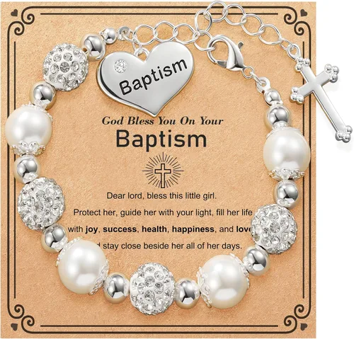 Pulsera de cruz de bautismo de confirmación de la primera comunión para niñas, joyería católica, regalos para niños, hija, ahijada, nieta, 6+2