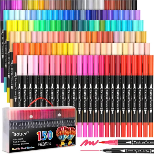Taotree Marcadores artísticos de doble punta de 150 colores para libros de colorear para adultos, rotuladores para colorear con punta fina y punta