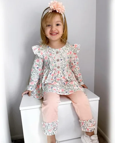 Miniatura 2 de HINTINA Conjunto de ropa de 2 piezas para niña pequeña con volantes y manga larga