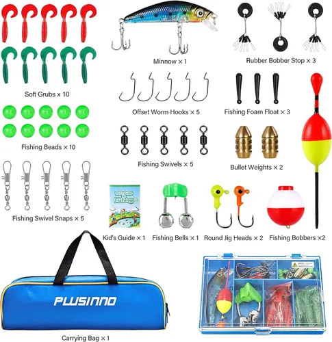 Miniatura 5 de PLUSINNO Caña de pescar para niños con carrete Spincast telescópica caña de pescar Combo kits completos para niños, niñas y adultos Azul