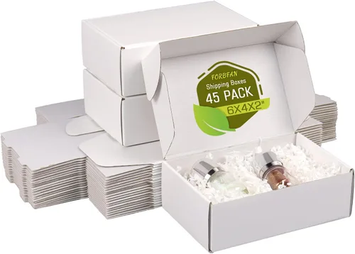 Miniatura 8 de FORBFAN Cajas de envío de 6 x 4 x 2, paquete de 45 cajas blancas para pequeñas empresas, pequeñas cajas de cartón corrugado para correo y envío