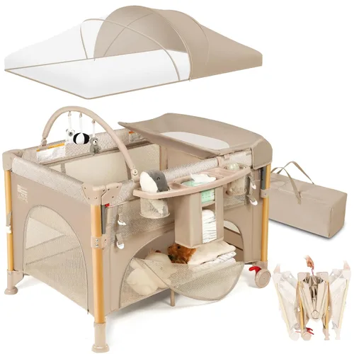Moisés de Bebé Cuna de Cabecera para Viajar con Configuración de Una Mano, Corralito Plegable 5 en 1 para Bebé, Parque Infantil Portátil con Moisés,