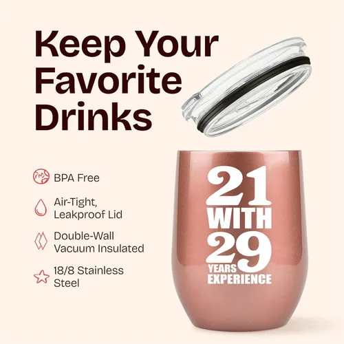 Miniatura 7 de KLUBI Regalos de 50 Cumpleaños para Mujeres Divertidos - Copa de Vino de 12 Onzas 21 with 29 years Experience Regalos de 50 Cumpleaños para Ella