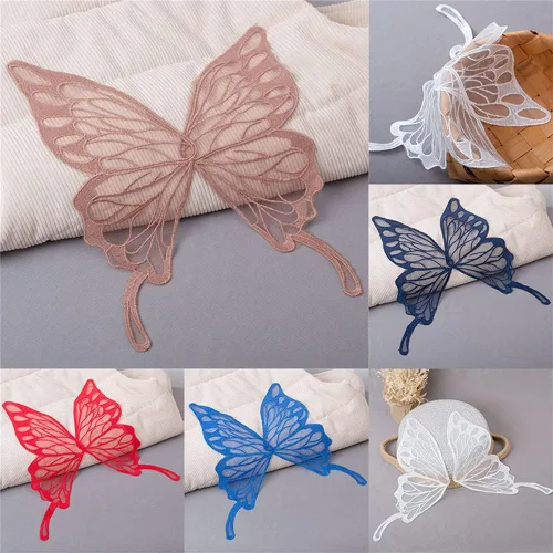 Miniatura 7 de 5 pares de alas de hada coser en parches de encaje de mariposa apliques de tul organza tela alas bordado cuello escote adornos bricolaje ropa Blanco