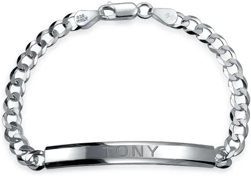 Miniatura 5 de Unisex Personalize Custom Engrave Miami Cuban Curb Link Slender Sleek Name PlatedID Bracelet For Men Women Teens Engravable Medium 180 Gauge 925