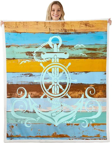 Miniatura 19 de Erosebridal Manta náutica de ancla, forro polar con brújula oceánica de 40 x 50 pulgadas para niños, niñas, adolescentes, adultos, decoración
