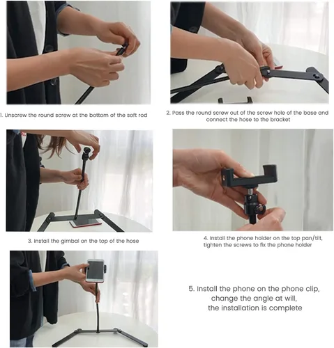 Miniatura 8 de Trípode ajustable con soporte para teléfono celular, soporte para teléfono superior, soporte en línea para enseñanza en línea para transmisión