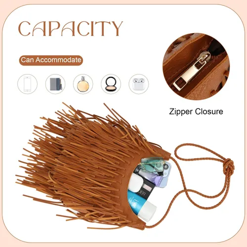Miniatura 4 de Bolso bohemio con flecos, estilo occidental, bolso cruzado de piel de gamuza