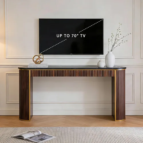 Miniatura 7 de OKD Moderna mesa consola acanalada, 63 pulgadas de largo para entrada estrecha y mesas de sofá para pasillo, mesa decorativa alta detrás del sofá