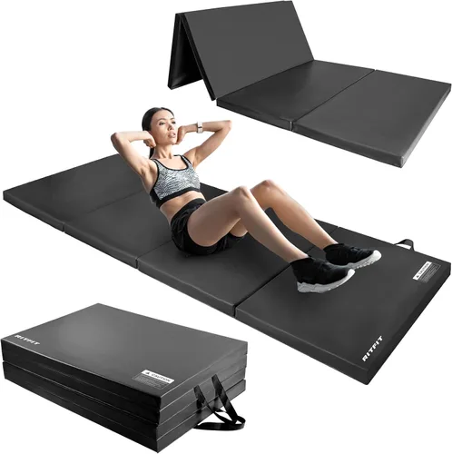 Miniatura 9 de RitFit Upgraded Folding Exercise Mat, 2 Inch Thick Gymnastics Mat 3’x6’,4’x8’,4x10’,2'x8' with Carrying Handles for Yoga, MMA, Stretching, Core