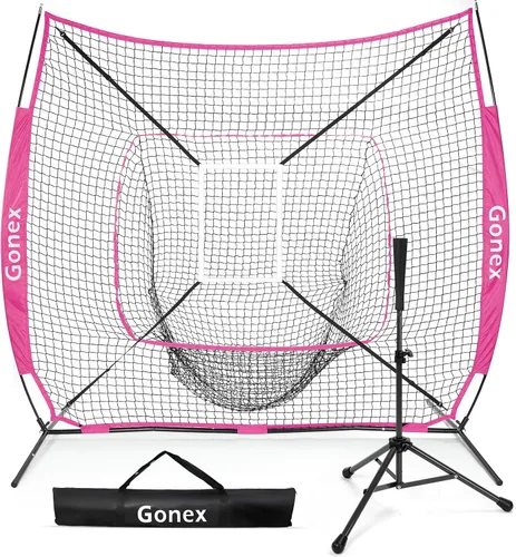 Miniatura 8 de Gonex - Juego de red de práctica de béisbol y sóftbol de 7 x 7 pies con camiseta de bateo para bateo y lanzamiento, ayuda de entrenamiento