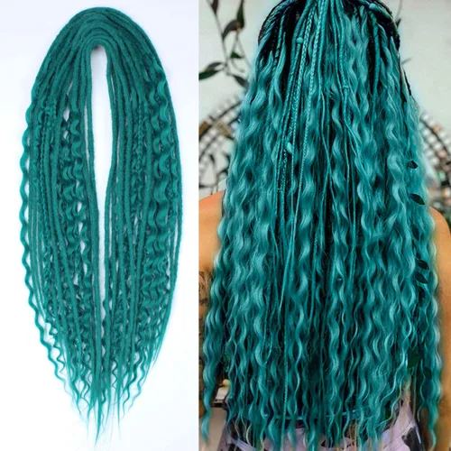 Miniatura 17 de Kraler Extensiones de Rastas Azules de Doble Extremo de 18 Pulgadas, 20 Hebras Sintéticas DE Extensiones de Rastas Hechas a Mano, Estilo de Rastas