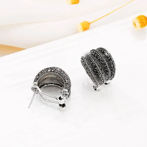 Miniatura 5 de Aretes de dos tonos para mujer, oro y plata, oro rosa, cruzados, mitad aro, diseño de tachuelas