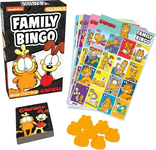 Aquarius Garfield - Juego de bingo familiar de Nickelodeon, juego de mesa de fiesta para niños, adolescentes y adultos, regalo de gato lasaña con