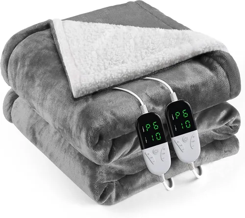 Manta térmica eléctrica tamaño Queen 84 x 90 pulgadas, manta eléctrica con 6 ajustes de calor y 1-10 horas de tiempo de apagado automático, lavable