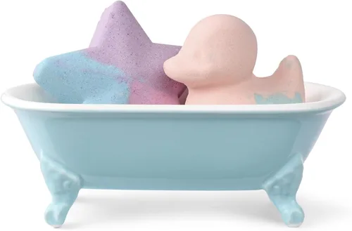Miniatura 2 de Bañera decorativa en miniatura con patas de garra de cerámica de 6.5", jabonera para jabón en barra, soporte para esponja de cocina y bandeja