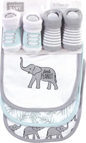 Miniatura 303 de Hudson Baby Conjunto de babero y calcetines unisex de algodón para bebé
