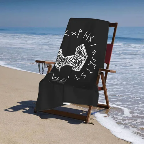 Miniatura 6 de Vikings Mjolnir and Rune Wheel - Toalla de playa absorbente con símbolo de mitología nórdica, toallas de playa de gran tamaño, súper 32 x 52 pulgadas