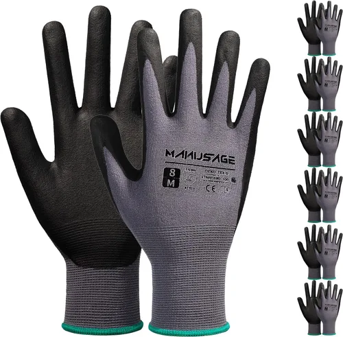 Miniatura 13 de Guantes de trabajo de seguridad MANUSAGE para hombres y mujeres, guantes de trabajo de nitrilo de microespuma XLarge, guantes de trabajo delgados