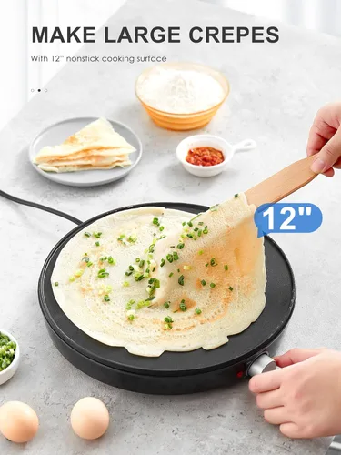 Miniatura 2 de Reemix - Máquina para hacer crepas, plancha compacta para panqueques, control de temperatura preciso, plancha eléctrica antiadherente de 12