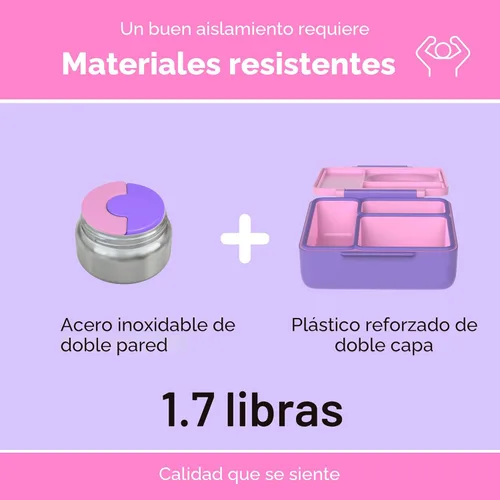 Miniatura 4 de OmieBox Caja de Bento para Niños - Lonchera Bento Aislada con Termo a Prueba de Fugas Aislado al Vacío - 3 Compartimentos, Dos Zonas de Temperatura