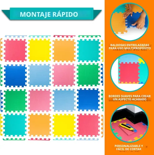 Miniatura 6 de ProSource Alfombra de espuma para rompecabezas para niños y bebés con colores sólidos, 36 o 16 azulejos encajables con bordes, Negro/Gris/Blanco