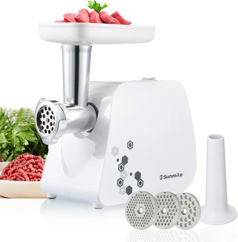 Sunmile Picadora Eléctrica de Carne y Máquina de Salchichas - 1HP 1000W Máx - Cuchilla de Corte de Acero Inoxidable y 3 Placas de Molienda, 1