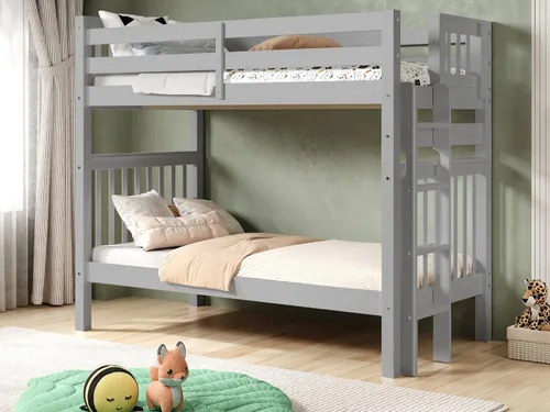 Miniatura 13 de Bedz King Literas altas de tamaño individual sobre individual, estilo Mission con escalera lateral y 2 cajones debajo de la cama, color cereza oscuro