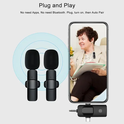Miniatura 5 de Mini micrófono, micrófono inalámbrico 3 en 1 para iPhone, iPad, Android, cámara, micrófonos de solapa inalámbricos profesionales para grabación