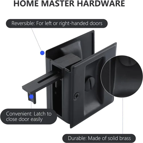 Miniatura 2 de HOME MASTER HARDWARE Cerradura de puerta de bolsillo de privacidad para reemplazar las cerraduras de puerta corredizas dañadas o viejas, latón Negro