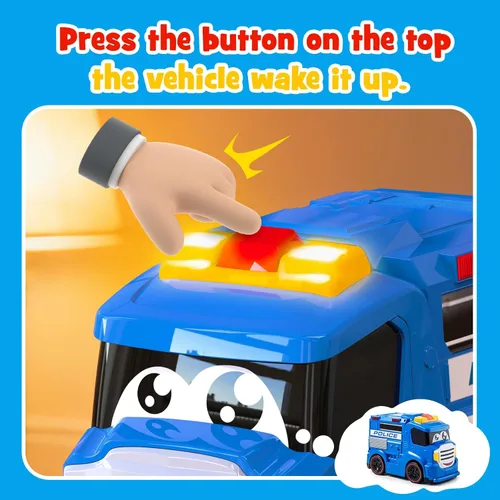 Miniatura 7 de AEROQUEST Coche de Policía a Control Remoto Camión Coches de Juguete para Niños Pequeños 1-3 con Sirenas y Luces Intermitentes Vehículo de Camión