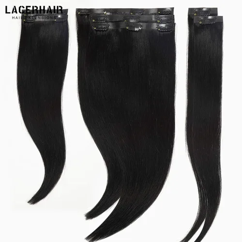 Miniatura 6 de Lacer Hair Glam - Extensiones de cabello humano con clip, sin costuras, color negro hueso, 4.33 oz, 7 unidades, 20 pulgadas, con clip de trama