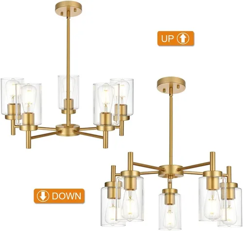 Miniatura 6 de Lámpara de araña grande retro con pantalla de vidrio transparente de metal para isla de cocina para interiores, iluminación colgante en acabado
