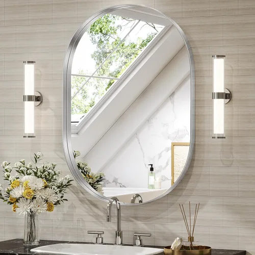 Miniatura 22 de Brightify - Espejo ovalado dorado para tocador de baño de 20x30 pulgadas, espejos de marco de metal dorado para pared, espejo moderno