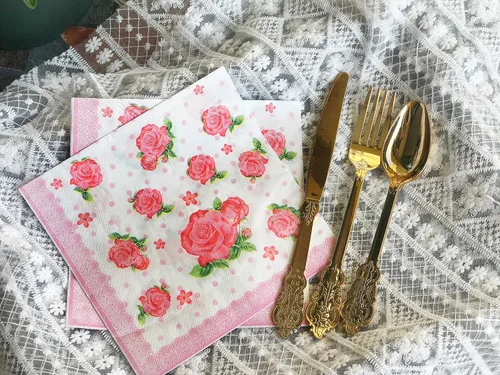 Miniatura 2 de WallyE - Servilletas con estampado floral y rosa, rosa roja, papel decoupage para despedida de soltera, fiesta de té, cumpleaños o boda, paquete