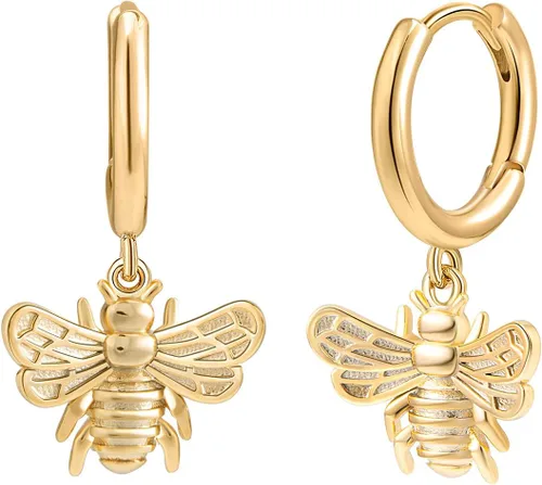 SANNYRA Aretes de aro para mujer, chapados en oro de 14 quilates, circonita cúbica, luna, estrella, rayo, mal de ojo, aretes colgantes para mujer