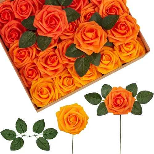 Miniatura 17 de InnoGear Flores artificiales, 100 rosas falsas de espuma blanca a granel con tallos para decoración, ramos de boda, centros de mesa, despedida