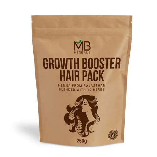 MB Herbals Paquete de pelo potenciador de crecimiento | Mezcla de henna Shikakai Amla Brahmi Bhringraj Aloe Vera Neem Hibiscus Curry Hojas de