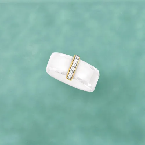Miniatura 7 de Ross-Simons Anillo de cerámica blanca y diamantes de 0.10 qt. t.w con oro amarillo de 14 quilates