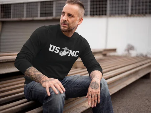 Miniatura 3 de Lucky Ride Marine Corps Bull Dog Front and Back USMC - Camiseta de manga larga para hombre