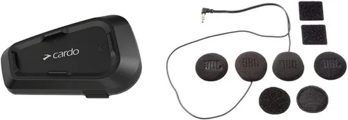 Cardo Spirit HD - Auriculares de comunicación Bluetooth para motocicleta, color negro, paquete individual y juego de audio de 45 mm, funciona con la